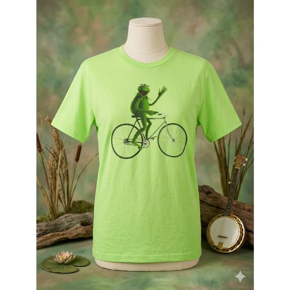 Kermit The Frog Muppets Tee Lime Green Graphic Bicycle Shirt M